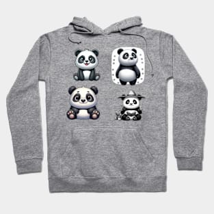 Playful Panda Bliss - Adorable Black and White Bear Design Hoodie
